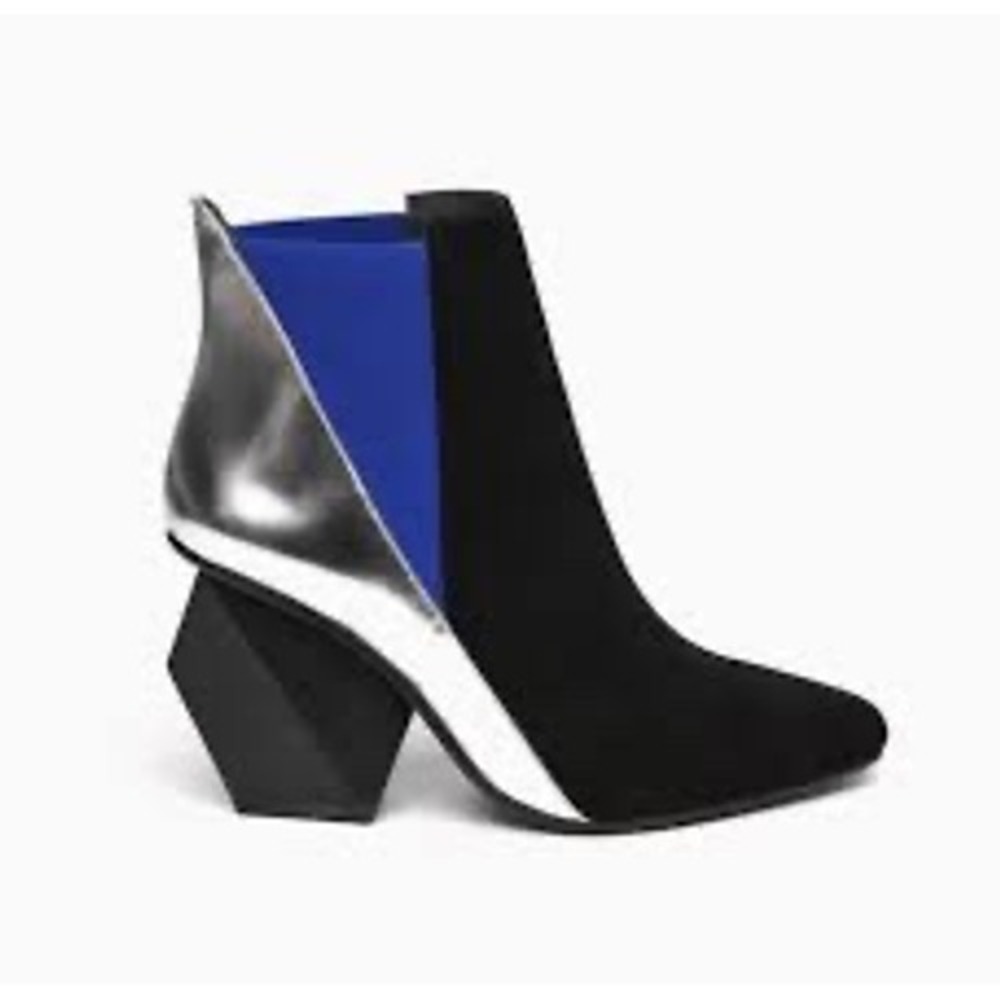 United Nude Eamz Ankle Boots Black Suede Silver Metallic Blue Designer Heel